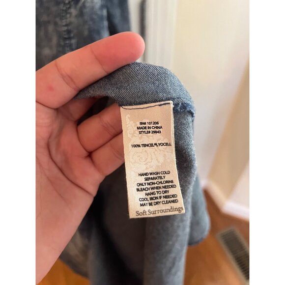 Soft Surroundings Acid Wash Button Roll Sleeve Maxi Dress Sz Large - Picture 6 of 7